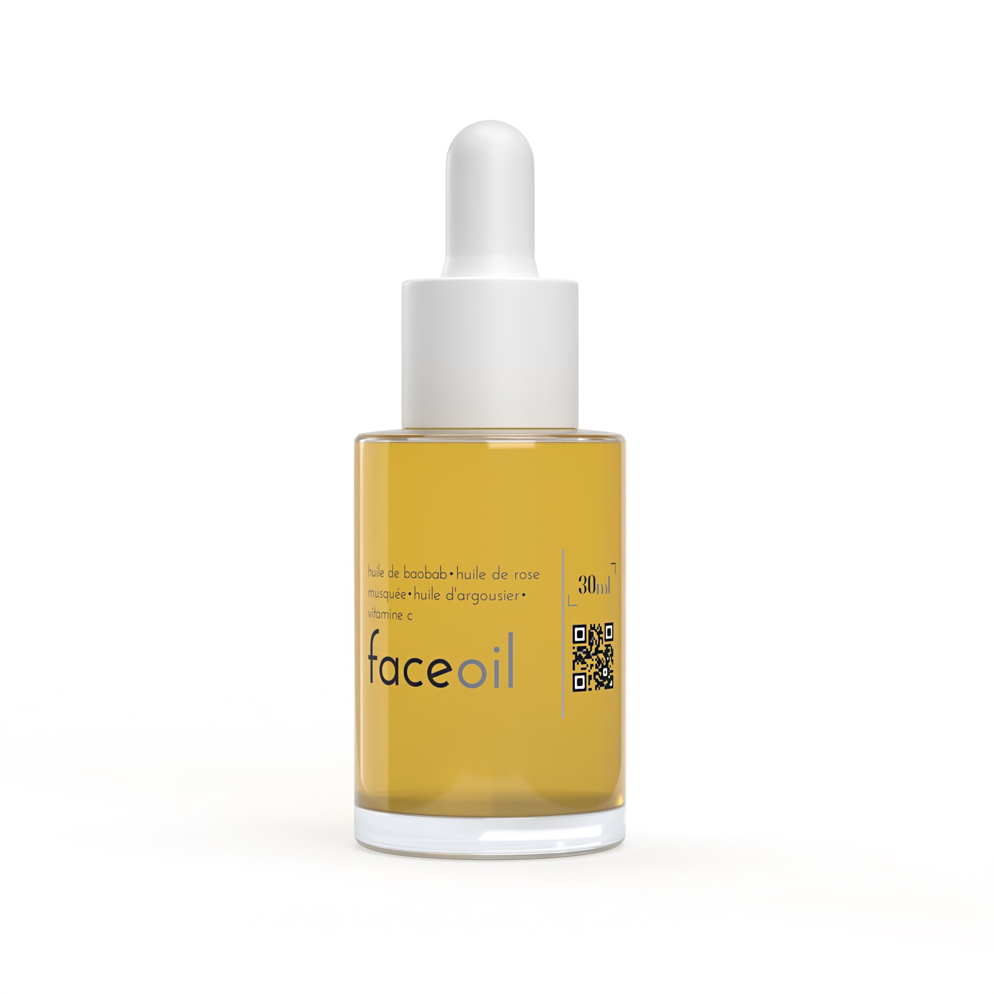 face oil with vitamin C in 30ml glass dropper bottle with white cap